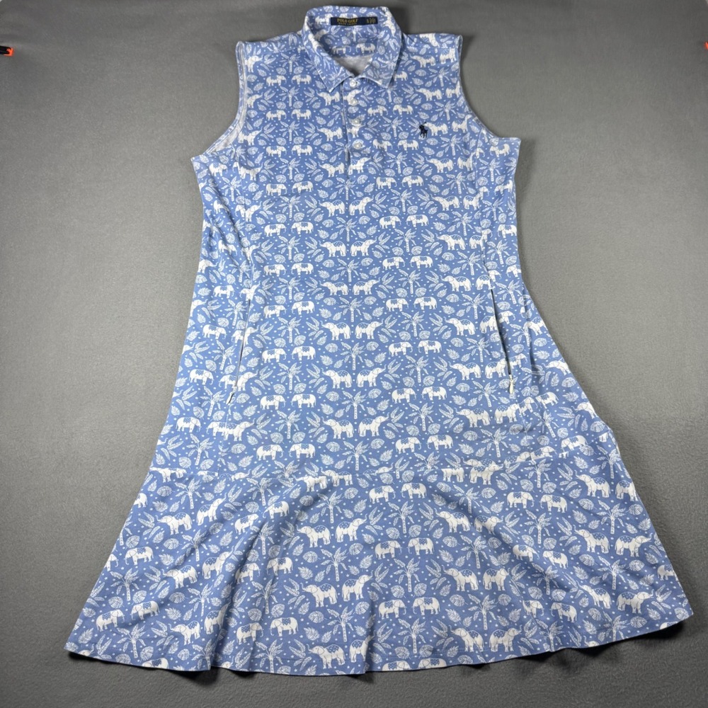Polo Golf Ralph Lauren Womens XL Elephant Palm Tree Sleeveless Golf Dress Blue
